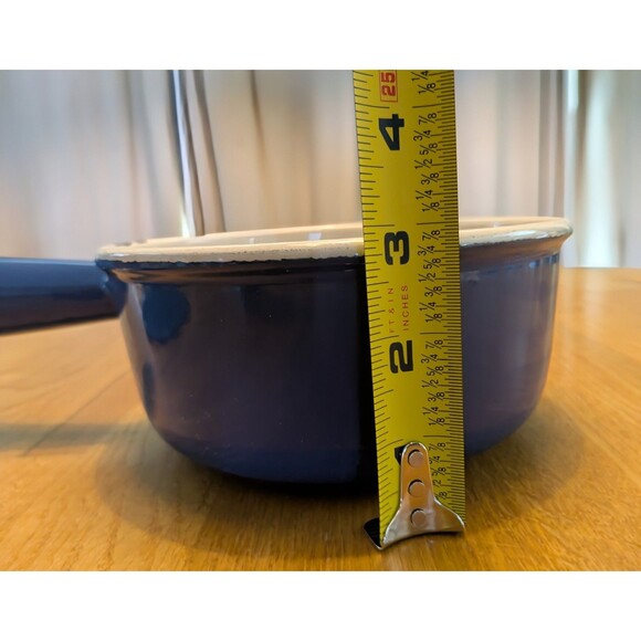 Vintage 16 Le Creuset France Enamel Cast Iron Sauce Pan Blue Hollow Handle w Lid - Picture 10 of 10